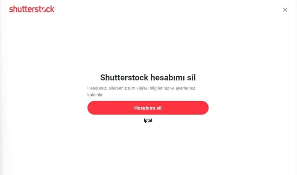 Shutterstock Hesap Silme
